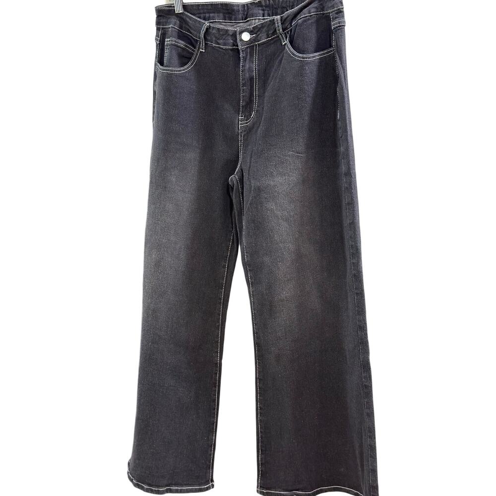 NEW Women's Daisy Street Jeans Wide-Leg Black Washed Denim Size 1XL